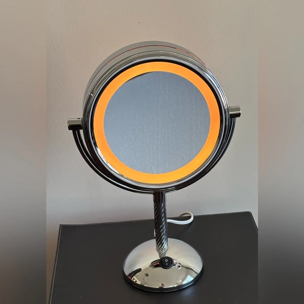 Elegant Silver Vanity Mirror, Lighted Makeup Mirror, 1X/5X Magnifying Mirror